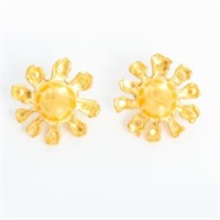 Jean Mahie 22K Yellow Gold Sunburst Pierced Earrin