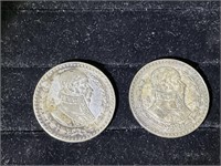 2 MEXICAN SILVER COINS