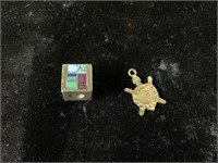 STERLING SILVER TURTLE PENDANT AND STERLING CUBE
