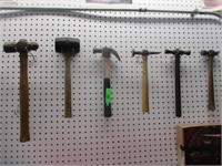 6 Misc Hammers & 2 Heads on Wall