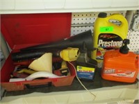 Hand Cleaner, Antifreeze & Funnel on Shelf