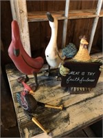 Contemporary Carved Wood Geese and Rooster
