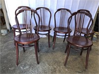Set of Six Bent Wood Plank Seat Chairs