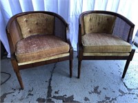 Two Upholstered Wicker Back Barrel Chairs