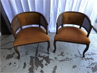 Two Upholstered Wicker Back Barrel Chairs
