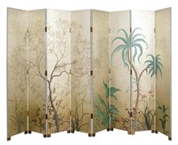 Hand-Painted Chinoiserie Motif 8 Panel Screen