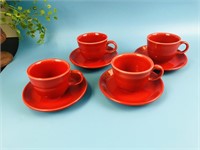 Fiesta Set of 8, 4 Tea Cups & 4 Saucers - Red