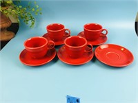 Fiesta Set of 9, 4 Tea Cups & 5 Saucers - Red