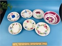 Lot of 7 Hand Painted Plates and Bowls