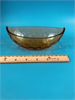 Small Vintage Amber Glass Candy Dish - Etched