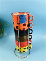 Set of 7 Stackable Coffee Cups w Rack