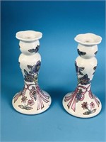2 Milan Hand Painted Porcelain Candle Sticks
