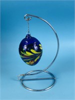 Blown Art Glass Egg Ornament w / Stand