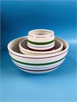 Set of 3 Pottery Mixing Bowls & Crock