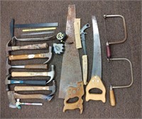 LOT OF TOOLS-  HAMMERS, SAWS, TAPE MEASURES
