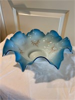 Blue Ruffle Glass Centerpiece Bowl