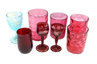 4 CRANBERRY THUMBPRINT TUMBLERS AND OTHERS