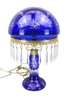 LARGE BOHEMIAN COBALT CUT TO CLEAR TABLE LAMP