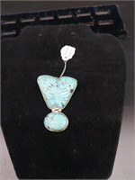 Sterling &turquoise 2inx2.5in charm 29.3grms