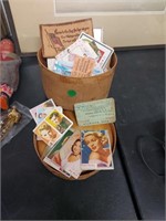 Vintage small cheese box w/movie cards &more