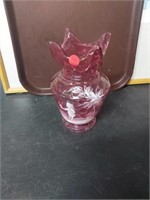 9in cranberry hand blown vase light damage