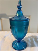 Blue Lidded Jar Carnival Glass Style