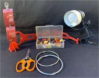 Group of misc items including clip on light,