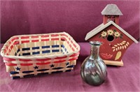 Home decor birdhouse, small vase, star basket