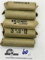 Lot of 5 rolls of dimes  Seller states all silver