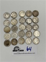 Lot of 25 US dimes 1940-1961