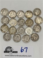 Lof of 19 Misc dimes dated  1940's - 1960