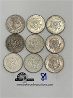 Lot of 9 Half Dollar Coins