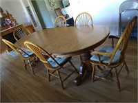 Oak Double Pedestal Dining Table 6 Chairs