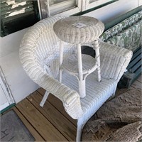 wicker chair and end table