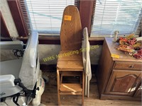 Oak Step Stool, Ironing Board, Folding Chair