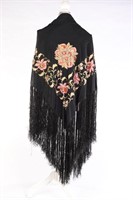 Antique Victorian Embroidered Piano Scarf Shawl