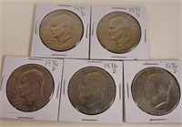 2 - 1971 D & 3 - 1976 D Eisenhower Dollar Coins