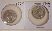 1964 & 1964 D Washington Silver Quarters