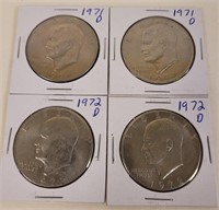 2 - 1971 D & 2 - 1972 D Eisenhower Dollar Coins