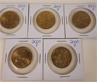 5 - 2000 P Sacagawea Dollar Coins