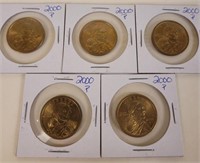 5 - 2000 P Sacagawea Dollar Coins