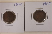 1904 & 1907 Indian Head Pennies