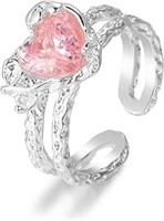 NEW Pink Heart Ring for Girls Silver