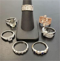Lot of Seven Sterling Fashion Rings