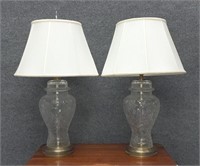 Pair of Crystal and Brass Lamps