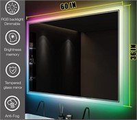 OKPAL 60X36 INCH RGB LED Bathroom Mirror with Bac