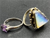Sterling Silver with Purple and Opal Stones Rings