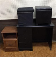 Keyhole Desk, Cabinet, Storage Stools