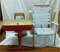 School Desk & Folding Lawn Chairs
