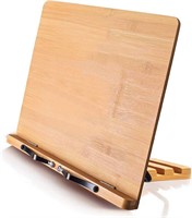 Bamboo Book Stand Cookbook Holder with 5 Adjustab